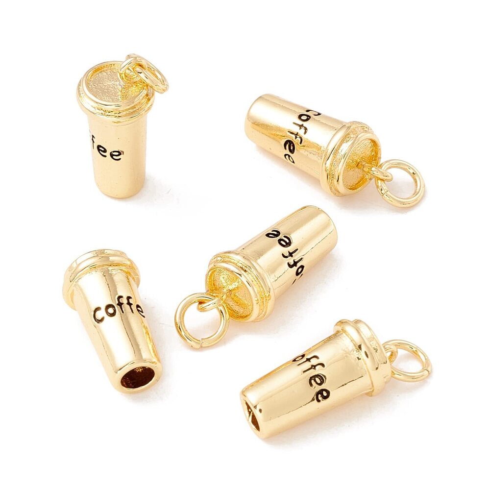 6014 10 Pcs Real 18K Gold Plated Coffee Cup Charms Brass Pendants with Jump